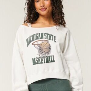 Hollister Michigan State Basketball Women's Off the Shoulder Crop Sweatshirt